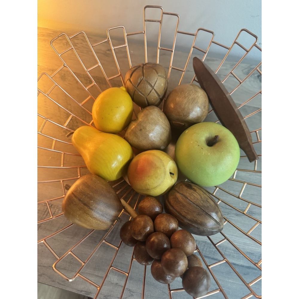 Wooden Fruit Bowl Decor From 70s Grapes Banana Realistic Apples 11 pieces